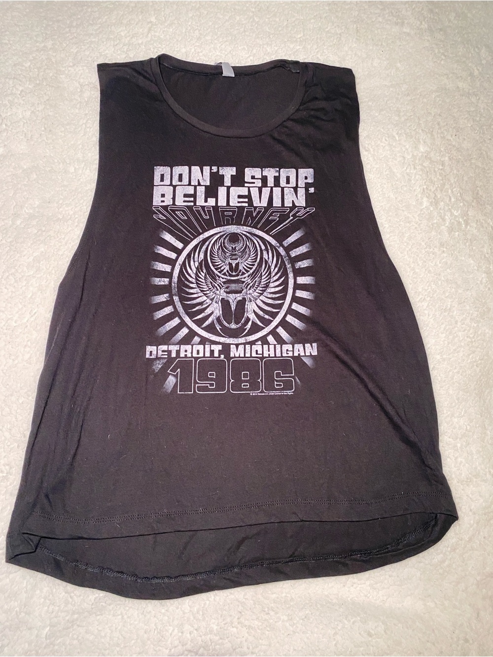 Black Graphic Muscle Tank Top - Don't Stop Believin'